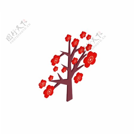 过年春节红色白色棕色唯美樱花树简约立体免扣png