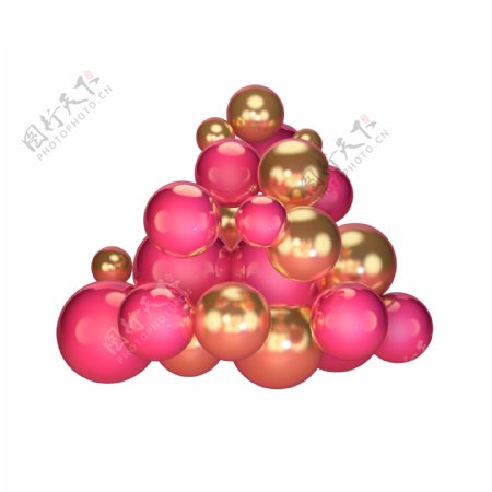 C4D立体圣诞节粉金风格装饰元素球