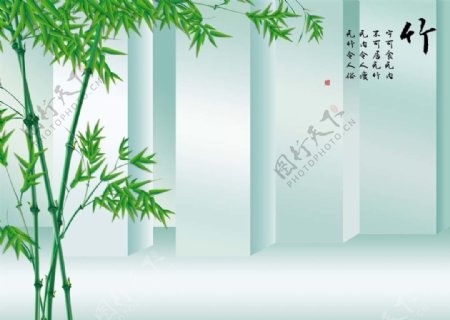 绿色竹子空间3D背景墙