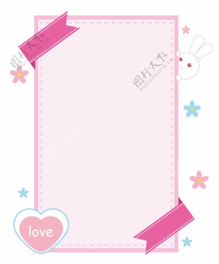 情人节粉色可爱缎带爱心便签矢量边框素材