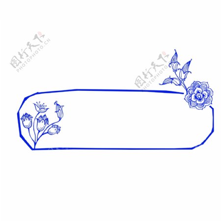 蓝色手绘线条小花边框