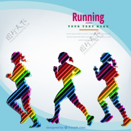 3款彩色跑步女子剪影
