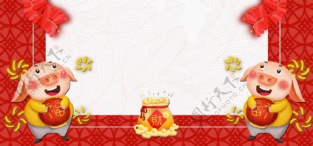 恭贺新春复古质感卡通红色banner
