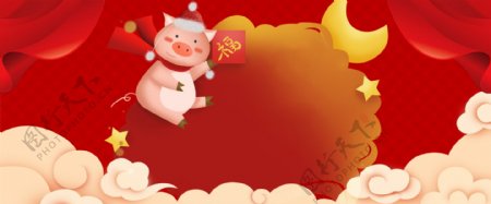 2019猪年中国风新年海报背景