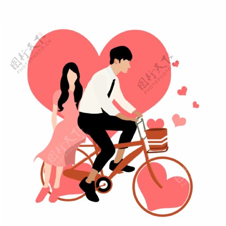 520情人节骑自行车的情侣卡通手绘