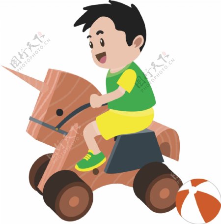 骑着木马的小男孩矢量免抠图