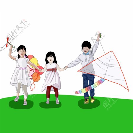 卡通儿童节人物插画儿童放风筝