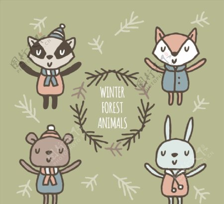 4款可爱伸出双手冬季森林动物