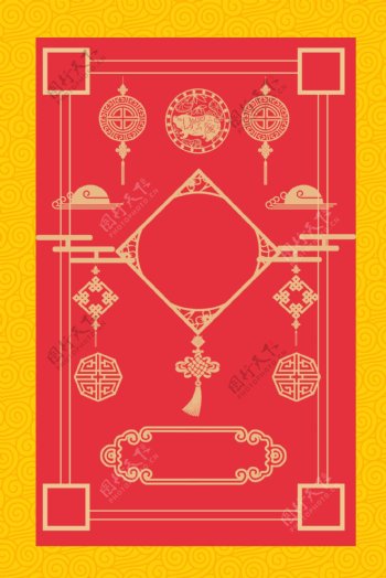 新年签线条中国风红色古典边框背景hai