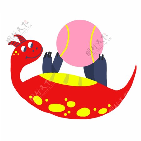 红色恐龙动物插画