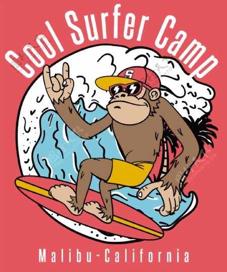 猩猩冲浪运动卡通设计