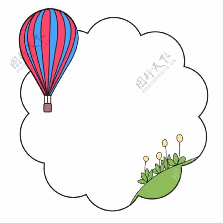 热气球植物边框插画
