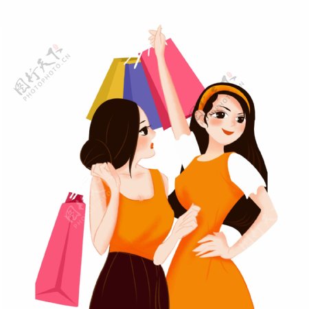 两个女孩在购物免抠图