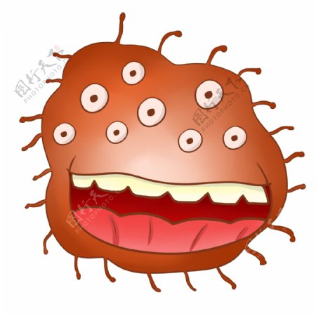 红色拟人细菌卡通插画