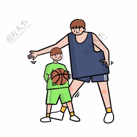 卡通矢量免抠可爱打篮球的父子