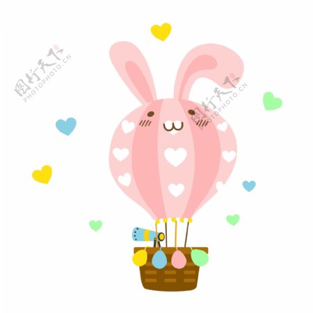 卡通兔子热气球儿童节情人节