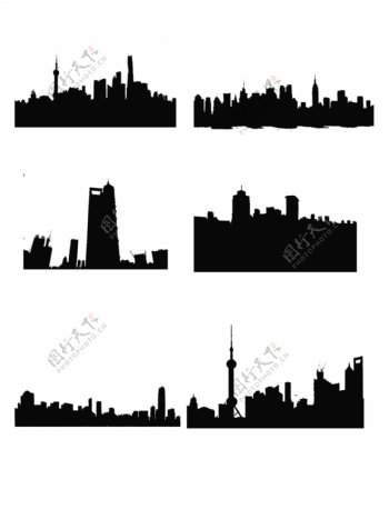 城市剪影建筑简洁黑白夜景