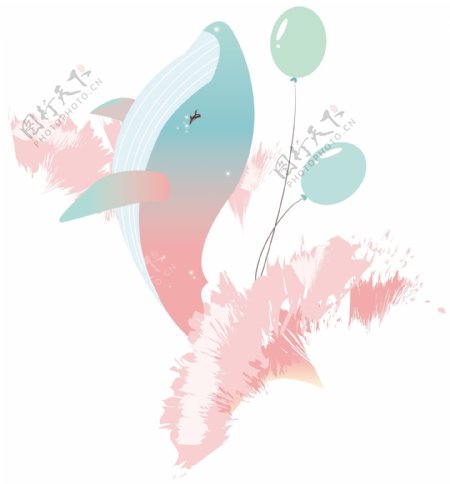 粉色的梦幻鲸鱼插画