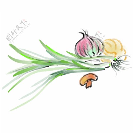 水墨葱蔬菜手绘插画