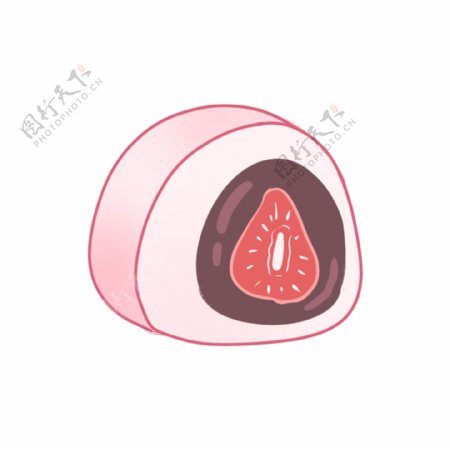 手绘草莓大福甜品插画