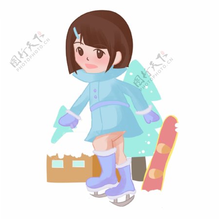 冬季旅游可爱女孩人物插画