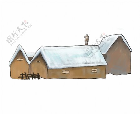 冬季景色雪房子插画