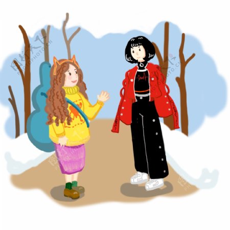 立冬卡通手绘风散步