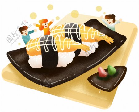 冬季冬天吃寿司插画