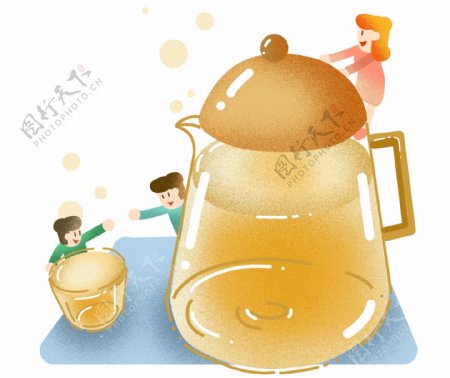 冬季冬天喝姜茶插画
