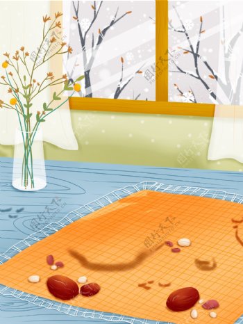 手绘室内地毯上的红枣背景素材