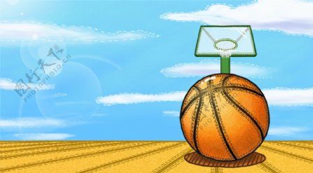 清新卡通手绘篮球插画背景