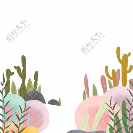 彩色植物草丛插画