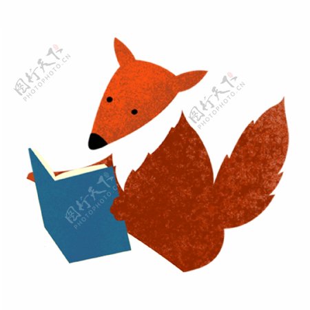 看书的小狐狸透明素材