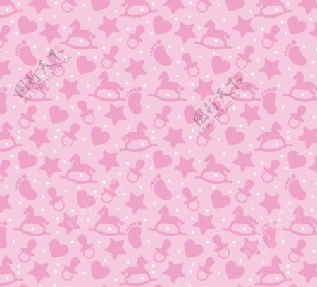 粉色婴儿元素剪影无缝背景
