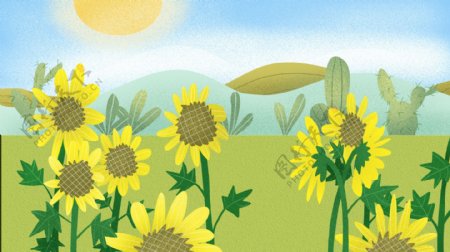 手绘夏季向日葵背景设计