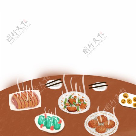 水彩餐桌美食插画