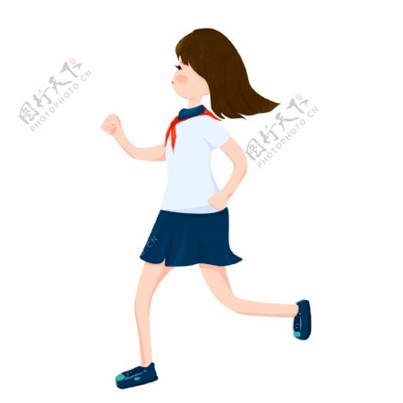 卡通手绘跑步的女学生