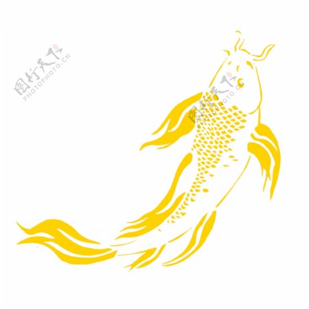 简约手绘黄色鲤鱼透明素材