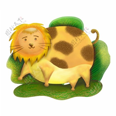 胖狮子可爱胖动物原创卡通插画设计元素