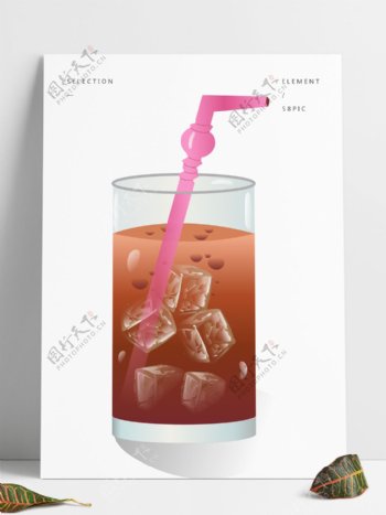 手绘透明玻璃瓶冰块可乐汽水矢量图