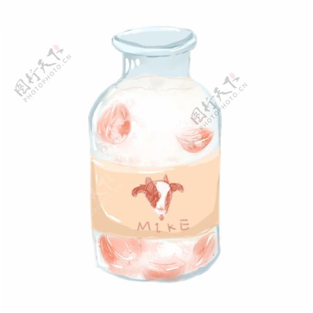 手绘小清新玻璃杯草莓牛奶卡通可爱可商用