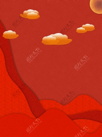 中国风山丘云朵背景