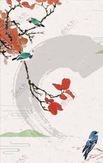 中国风手绘花卉水墨背景图