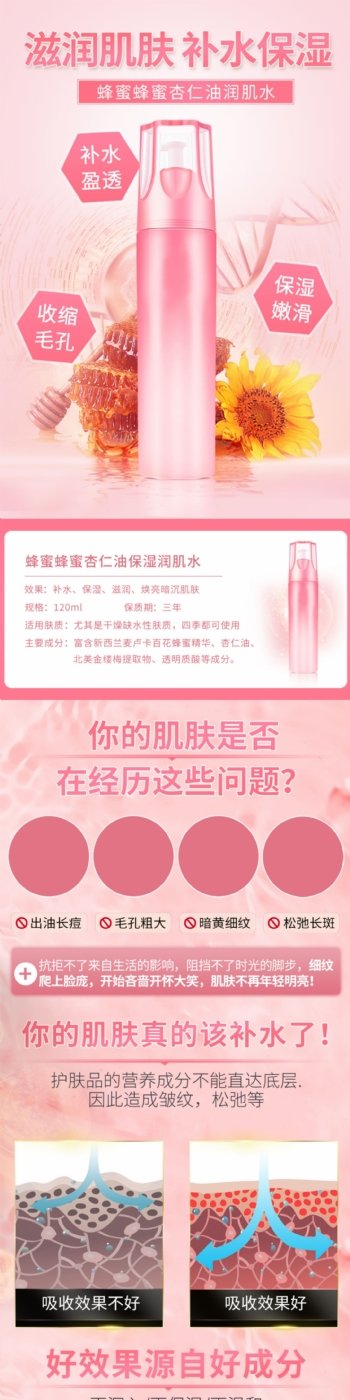 粉色化妆品精华水保湿乳促销淘宝详情页