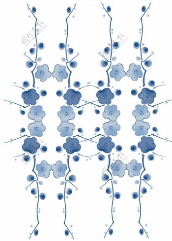 蓝色淡雅梅花元素矢量图案设计