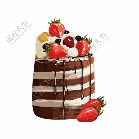 草莓巧克力蛋糕装饰图案元素