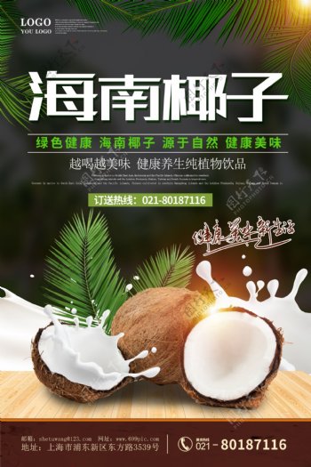 绿色健康海南椰子水果促销海报