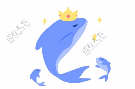 小王冠海豚卡通插画
