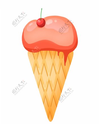 蛋筒红色冰淇淋