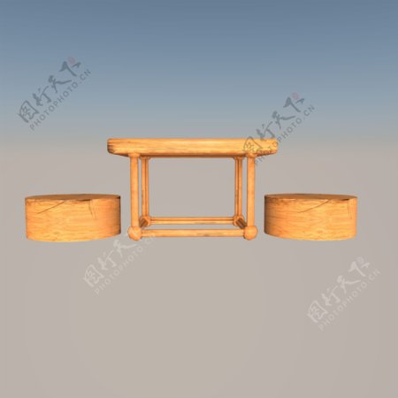 C4D实木桌子凳子